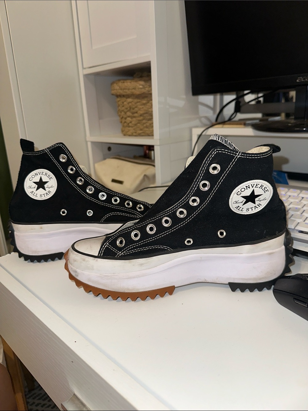 Converse Black and White High-Top Platform Sneakers with Gum Outsole